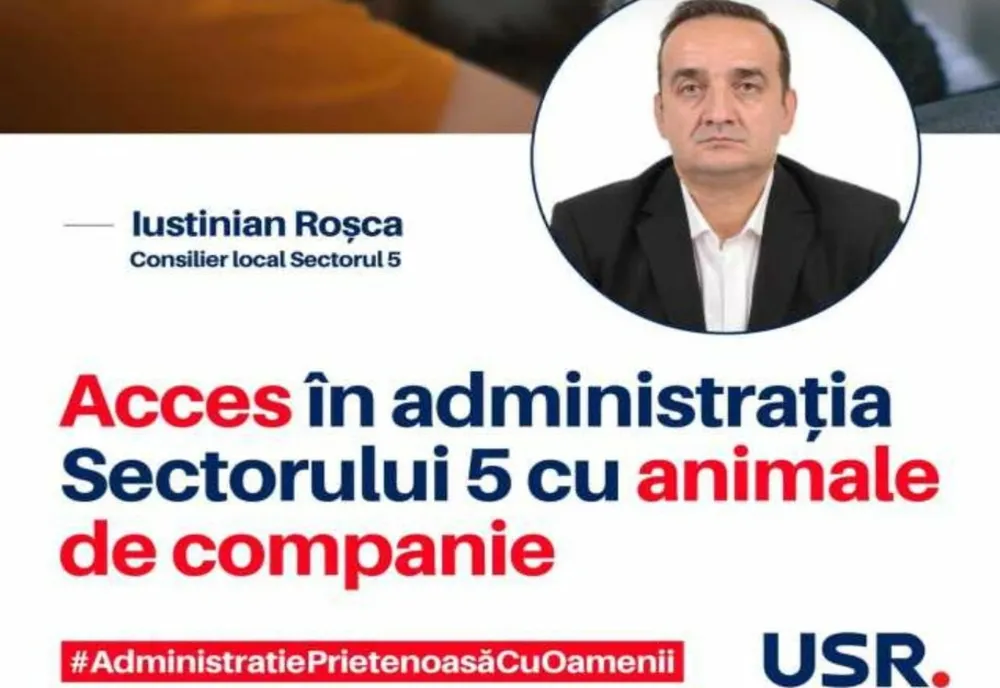 SECTOR 5: UN CONSILIER LOCAL USR PROPUNE ACCESUL CU ANIMALE DE COMPANIE ÎN SEDIILE ADMINISTRAȚIEI LOCALE