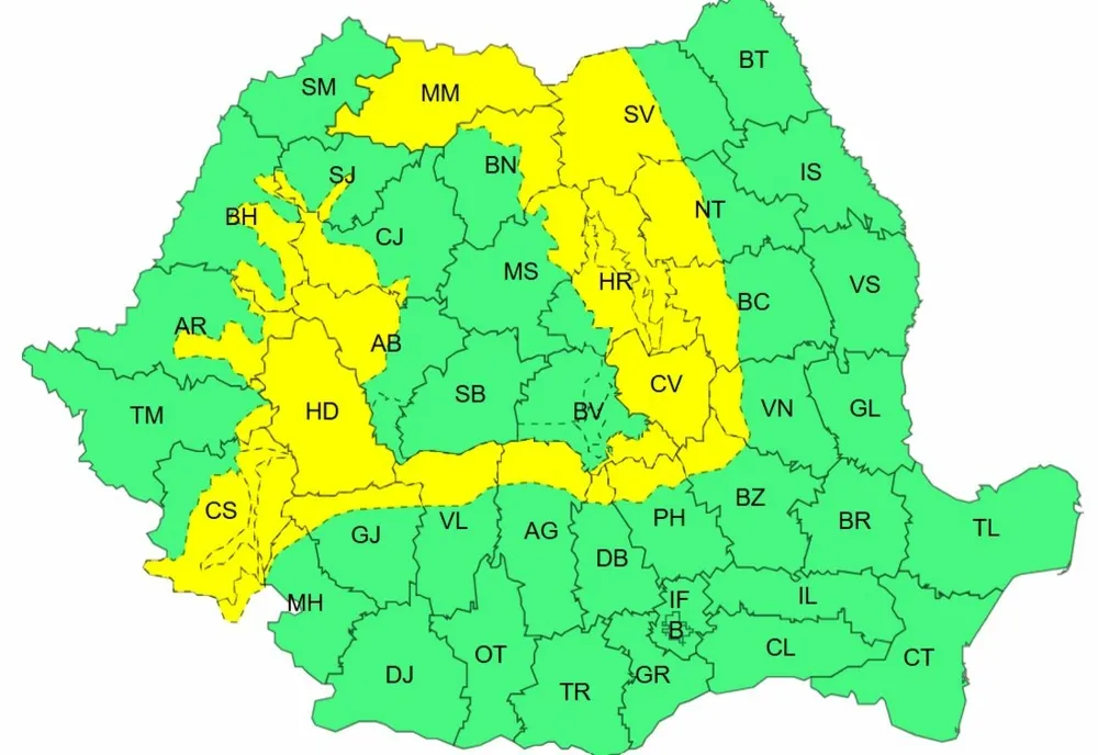 ANM: COD GALBEN de furtuni în zona montană a României