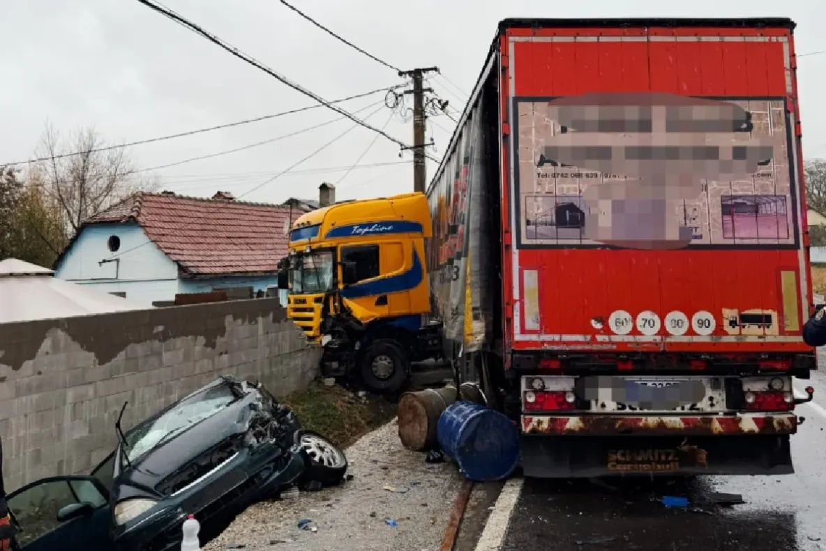 Accident grav pe DN 13, în Brașov! Un TIR a intrat pe contrasens și a lovit o mașină