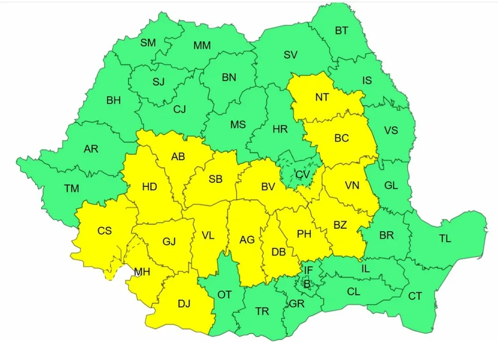 ALERTĂ ANM | Cod galben de furtuni, vijelii și grindină în aproape toată țara până luni seară!
